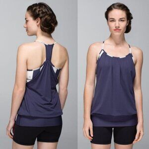 Lululemon Navy Circle Mesh No Limits Tank w/ Block Striped Luon Bra